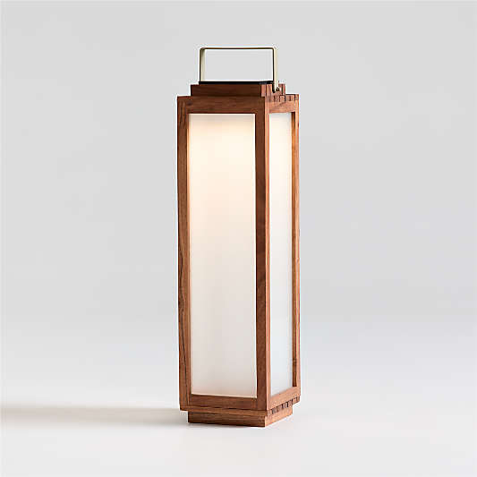 Batten Brown Acacia Wood and Glass LED Solar Outdoor Lantern 28"