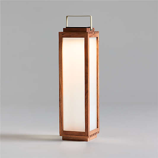 Batten Brown Acacia Wood and Glass LED Solar Outdoor Lantern 28"