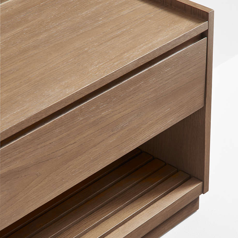 Batten Brown Oak Storage Bench and Panel Set with Reversible Shelf