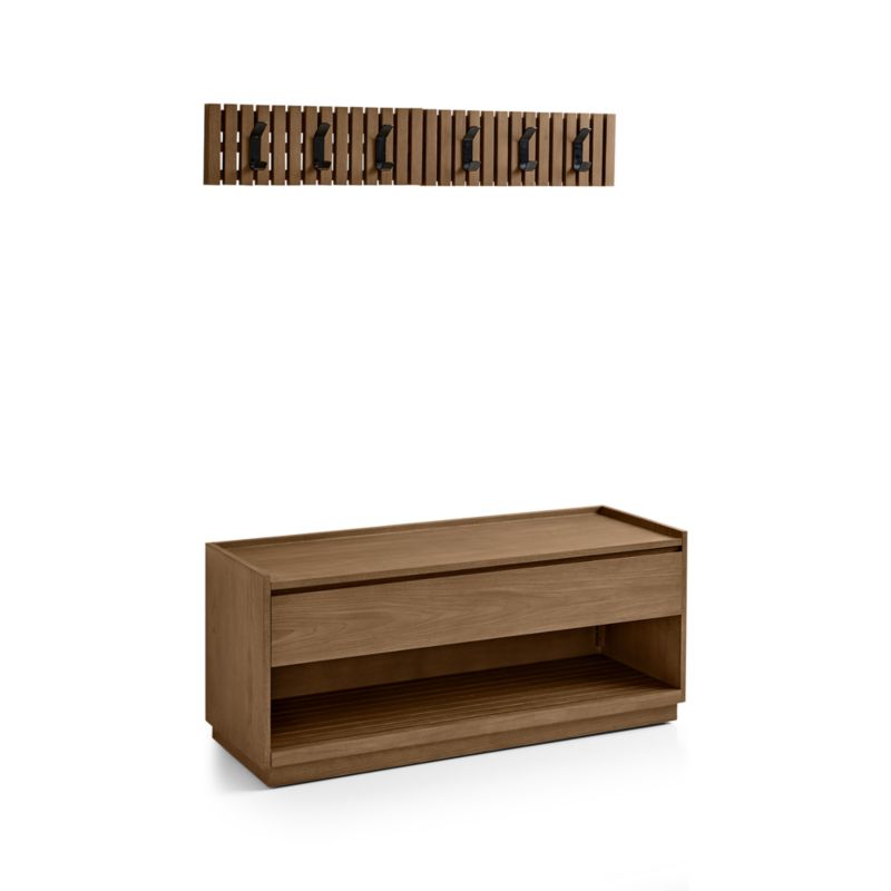 Batten Brown Oak Storage Bench and 2 Wall-Mounted Coat Racks - image 5 of 8