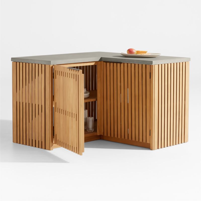 Batten Corner Teak Outdoor Kitchen Cabinet Set