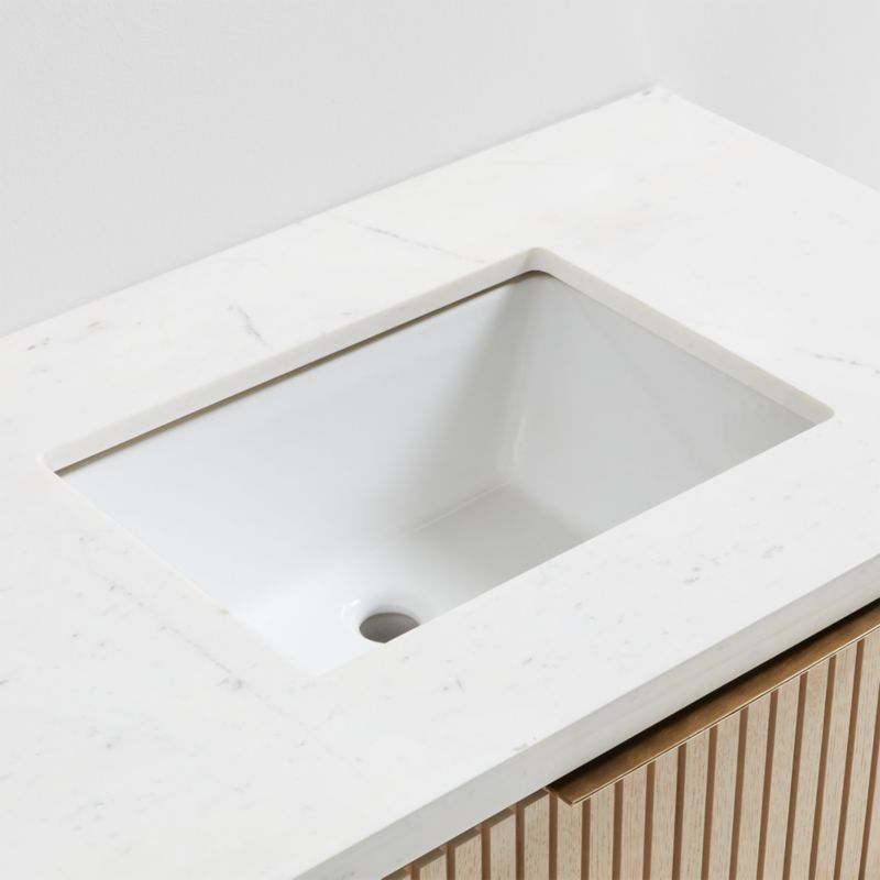 Batten 72" White Marble Top and Oak Wood Double Sink Floating Vanity - image 11 of 20