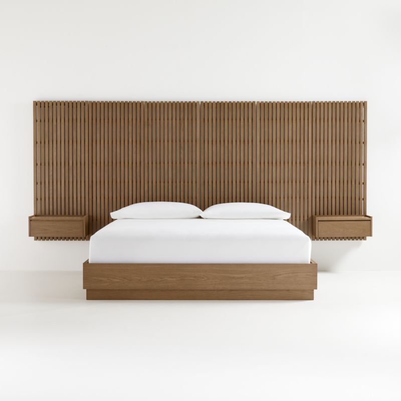 Viewing product image Batten Brown Oak King Plinth-Base Bed, Panels and Nightstands - image 1 of 8