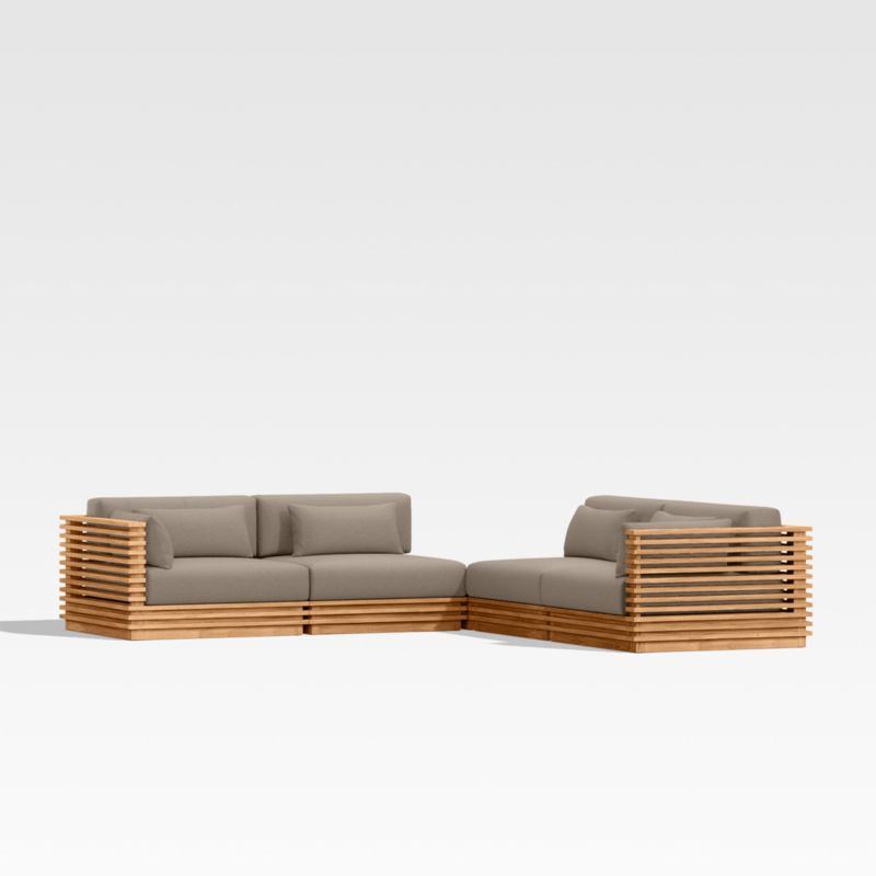 Viewing product image Batten Natural Teak 5-Piece L-Shaped Outdoor Sectional Sofa with Corner Coffee Table & Cast Shale Brown Sunbrella ® Cushions - image 1 of 8