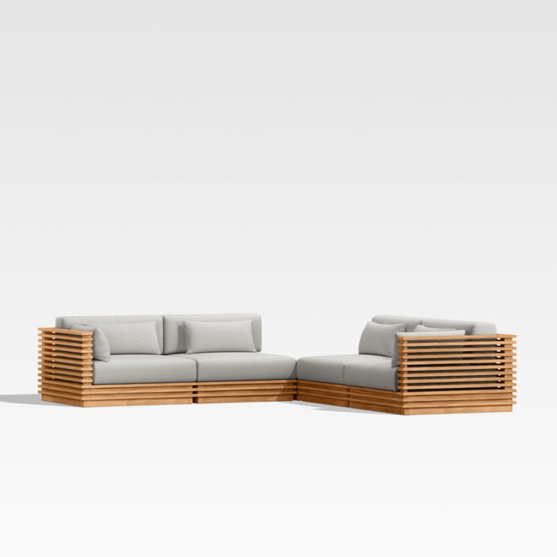 Viewing product image Batten Natural Teak 5-Piece L-Shaped Outdoor Sectional Sofa with Corner Coffee Table & Cast Silver Sunbrella ® Cushions - image 1 of 8