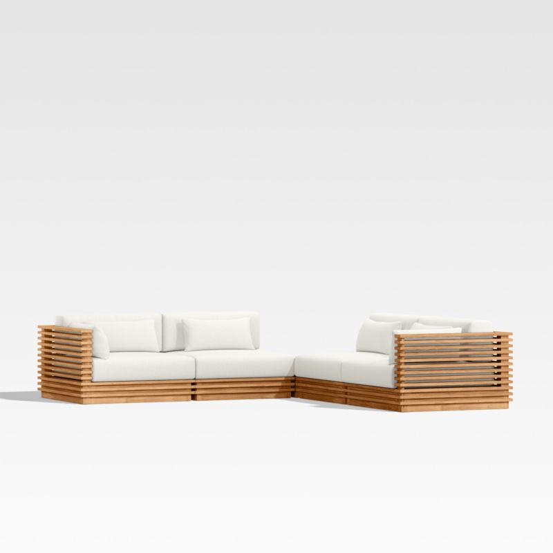 Viewing product image Batten Natural Teak 5-Piece L-Shaped Outdoor Sectional Sofa with Corner Coffee Table & Canvas Sunbrella ® Cushions - image 1 of 8