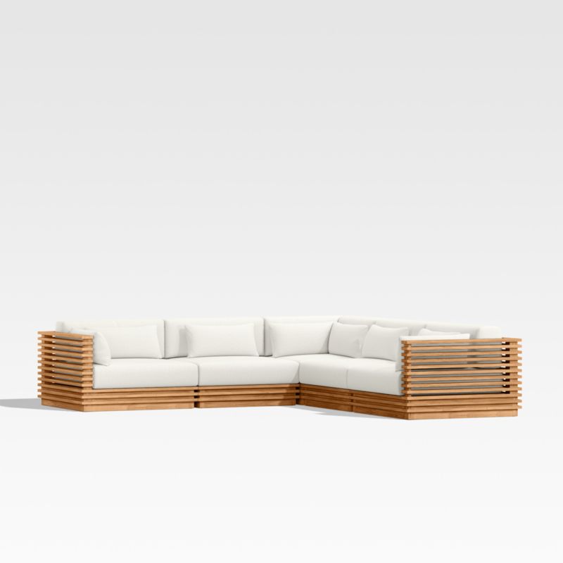 Viewing product image Batten Natural Teak 5-Piece L-Shaped Outdoor Sectional Sofa with Canvas Sunbrella ® Cushions - image 1 of 8