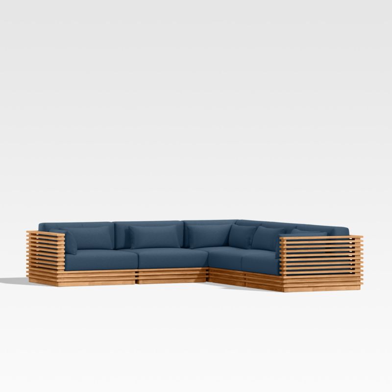 Batten Natural Teak 5-Piece L-Shaped Outdoor Sectional Sofa with Cast Harbor Navy Blue Sunbrella ® Cushions - image 0 of 9