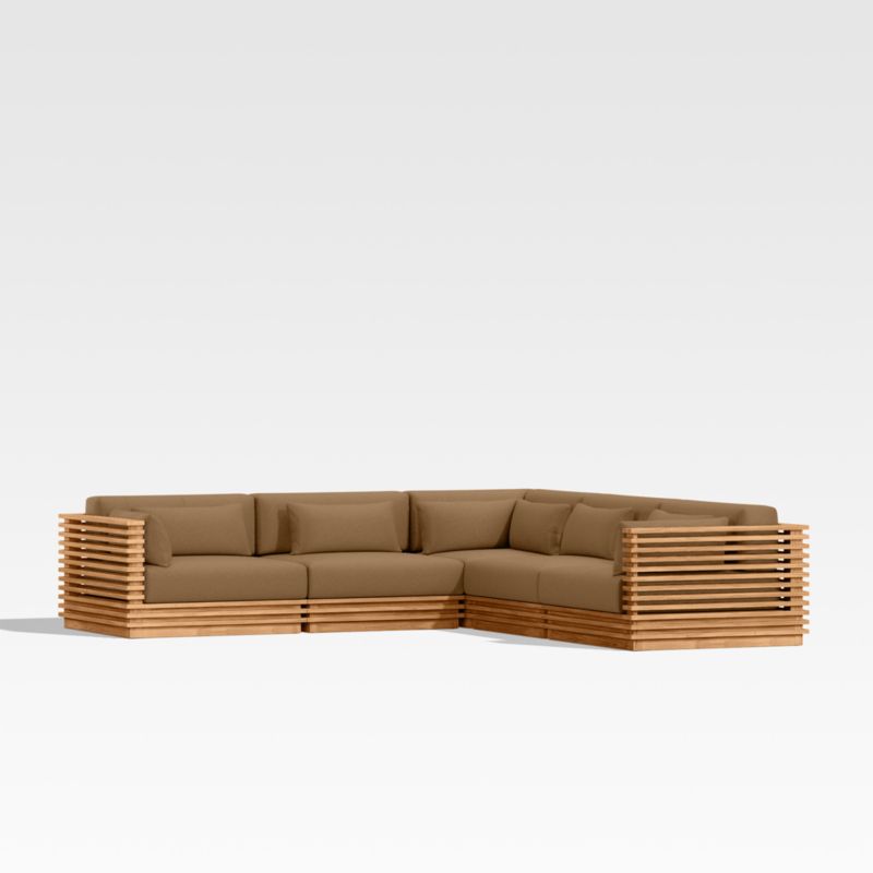 Batten Natural Teak 5-Piece L-Shaped Outdoor Sectional Sofa with Cast Teak Brown Sunbrella ® Cushions - image 0 of 9