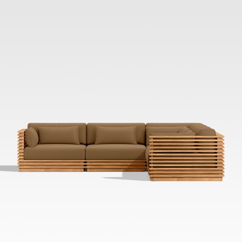 Batten Natural Teak 5-Piece L-Shaped Outdoor Sectional Sofa with Cast Teak Brown Sunbrella ® Cushions - image 9 of 9