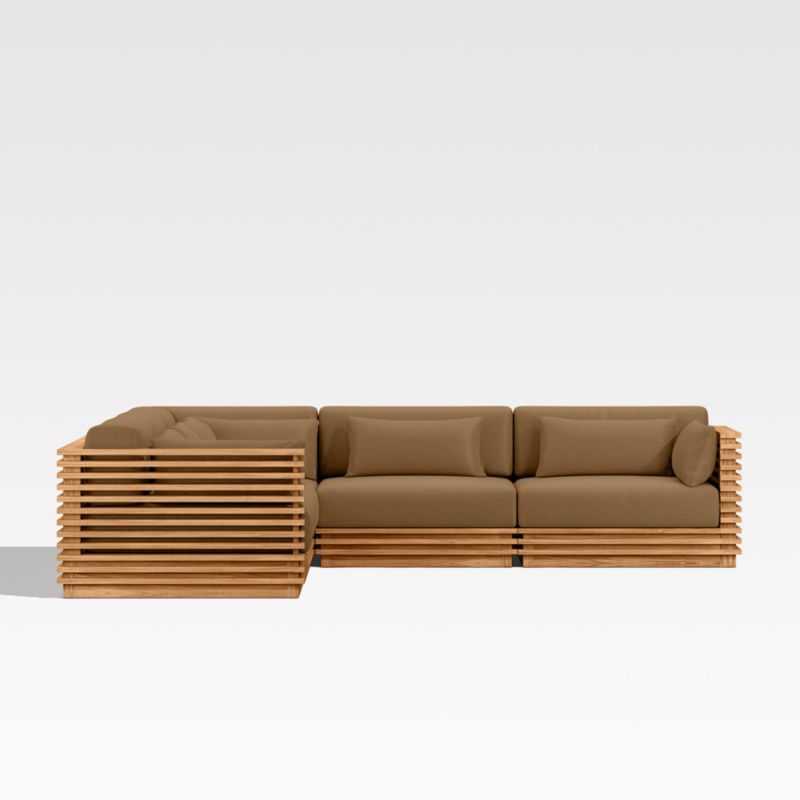 Batten Natural Teak 5-Piece L-Shaped Outdoor Sectional Sofa with Cast Teak Brown Sunbrella ® Cushions - image 8 of 9