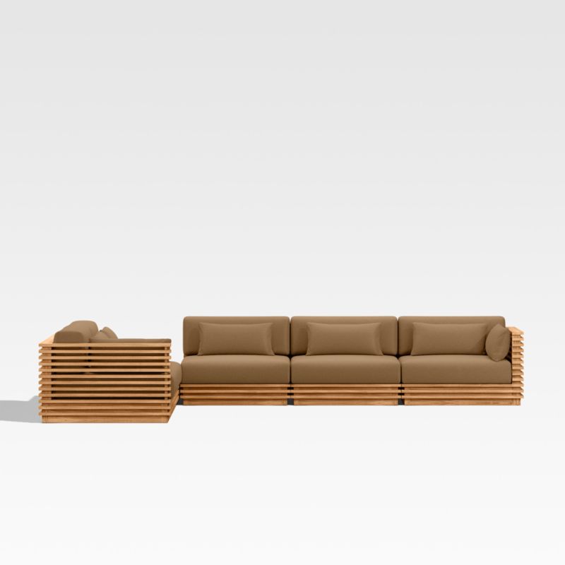 Batten Natural Teak 6-Piece L-Shaped Outdoor Sectional Sofa with Corner Coffee Table & Cast Teak Brown Sunbrella ® Cushions - image 8 of 9