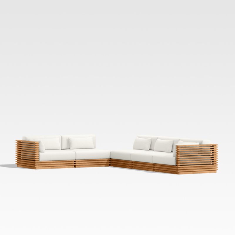 Viewing product image Batten Natural Teak 6-Piece L-Shaped Outdoor Sectional Sofa with Corner Coffee Table & Canvas Sunbrella ® Cushions - image 1 of 8