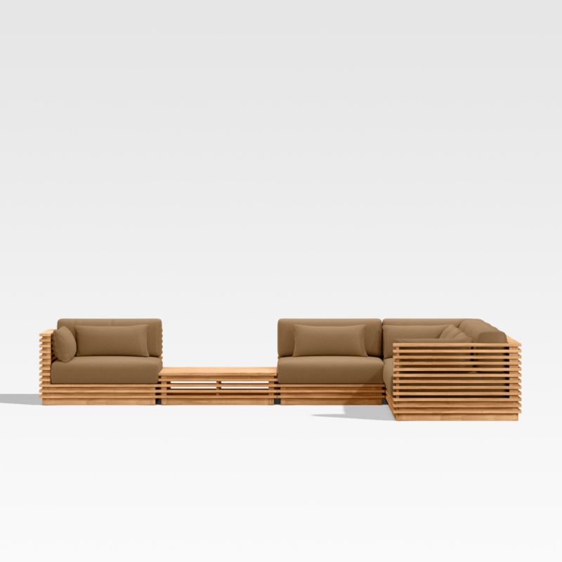 Batten Natural Teak 6-Piece L-Shaped Outdoor Sectional Sofa with Side Coffee Table & Cast Teak Brown Sunbrella ® Cushions - image 9 of 9