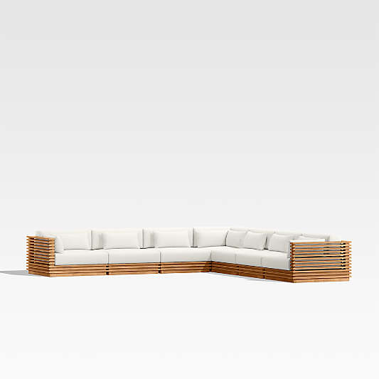 Batten Natural Teak 7-Piece L-Shaped Outdoor Sectional Sofa with Canvas Sunbrella ® Cushions