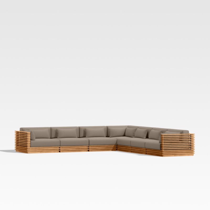 Batten Natural Teak 7-Piece L-Shaped Outdoor Sectional Sofa with Cast Shale Brown Sunbrella ® Cushions - image 0 of 9