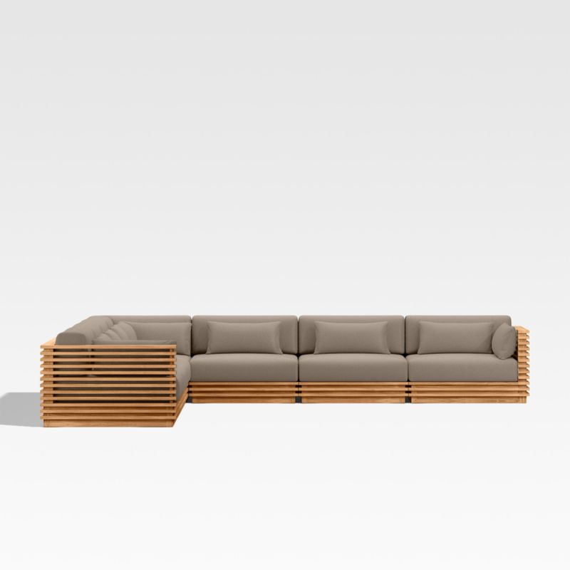 Batten Natural Teak 7-Piece L-Shaped Outdoor Sectional Sofa with Cast Shale Brown Sunbrella ® Cushions - image 8 of 9