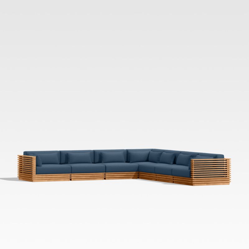 Batten Natural Teak 7-Piece L-Shaped Outdoor Sectional Sofa with Cast Harbor Navy Blue Sunbrella ® Cushions - image 0 of 9