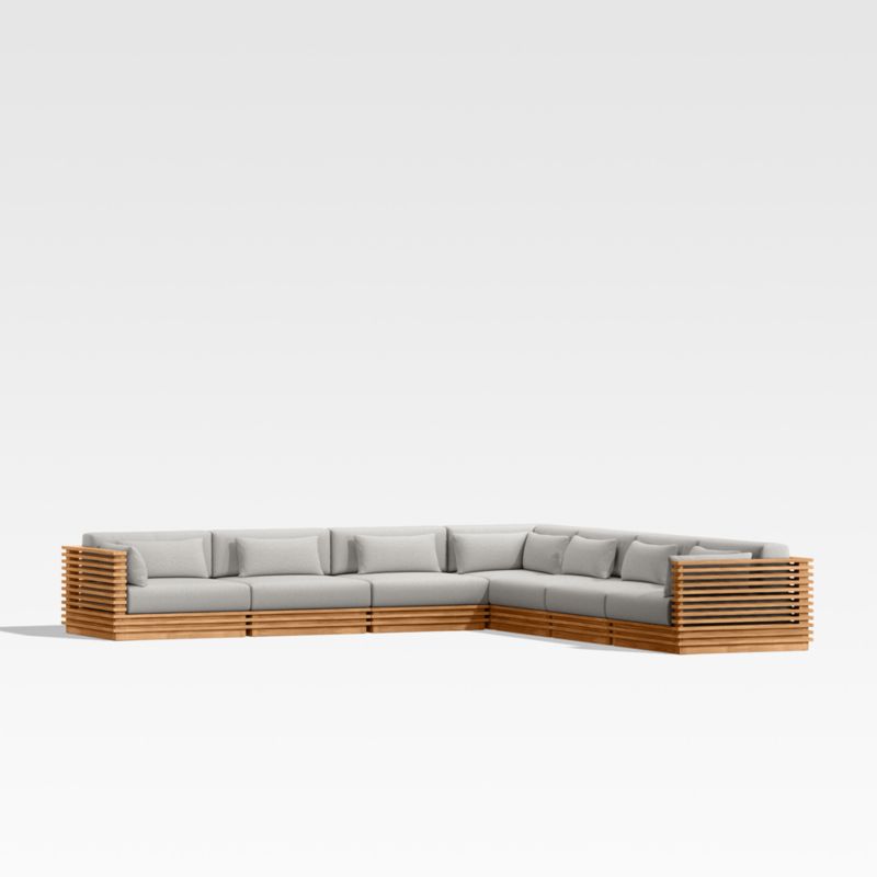 Batten Natural Teak 7-Piece L-Shaped Outdoor Sectional Sofa with Cast Silver Sunbrella ® Cushions - image 0 of 9