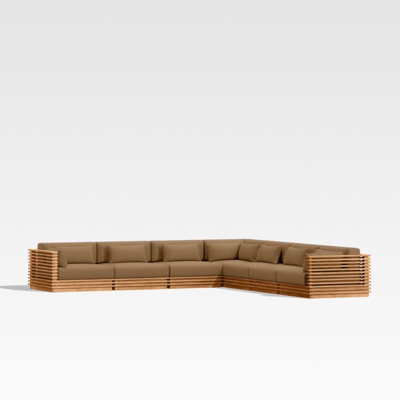 Batten Natural Teak 7-Piece L-Shaped Outdoor Sectional Sofa with Cast Teak Brown Sunbrella ® Cushions - image 0 of 9