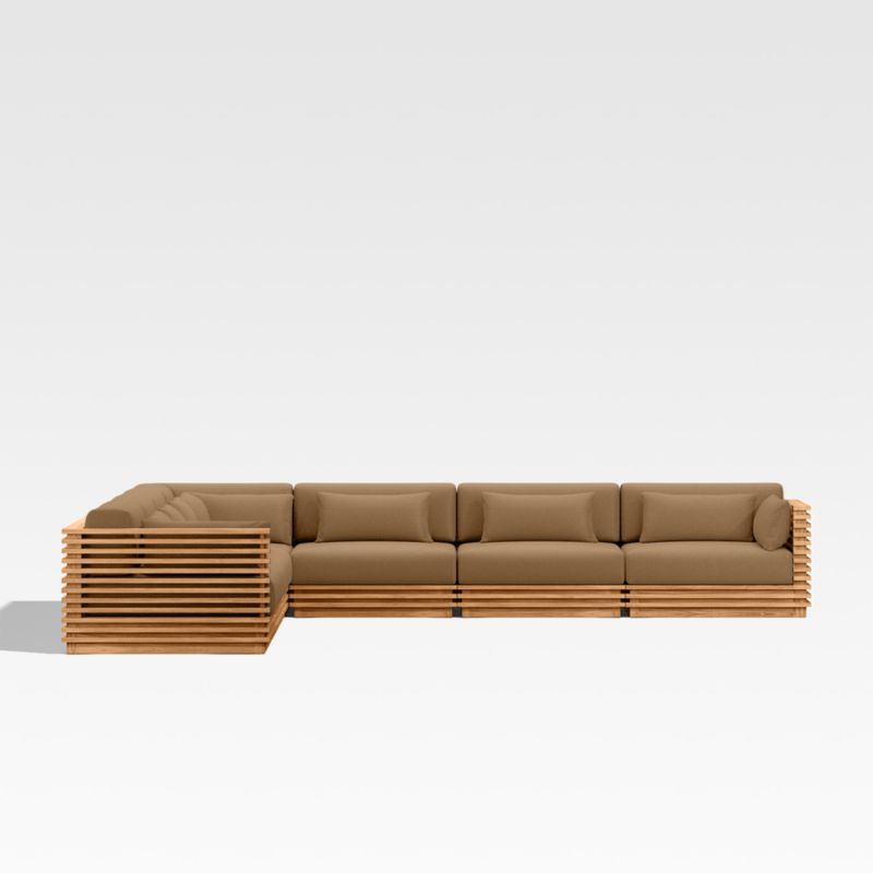 Batten Natural Teak 7-Piece L-Shaped Outdoor Sectional Sofa with Cast Teak Brown Sunbrella ® Cushions - image 8 of 9