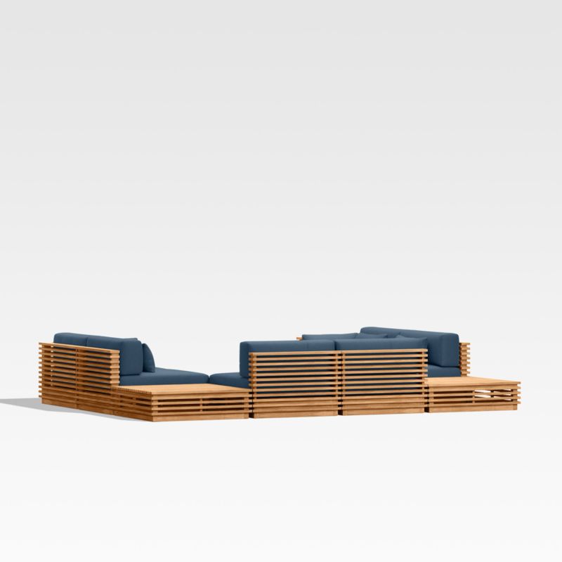 Batten Natural Teak 8-Piece U-Shaped Outdoor Sectional Sofa with Corner Coffee Tables & Cast Harbor Navy Blue Sunbrella ® Cushions - image 10 of 9