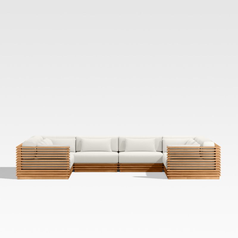 Batten Natural Teak 8-Piece U-Shaped Outdoor Sectional Sofa with Canvas Sunbrella ® Cushions - image 7 of 8