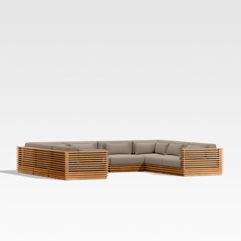 Batten Natural Teak 8-Piece U-Shaped Outdoor Sectional Sofa with Cast Shale Brown Sunbrella ® Cushions - image 0 of 8