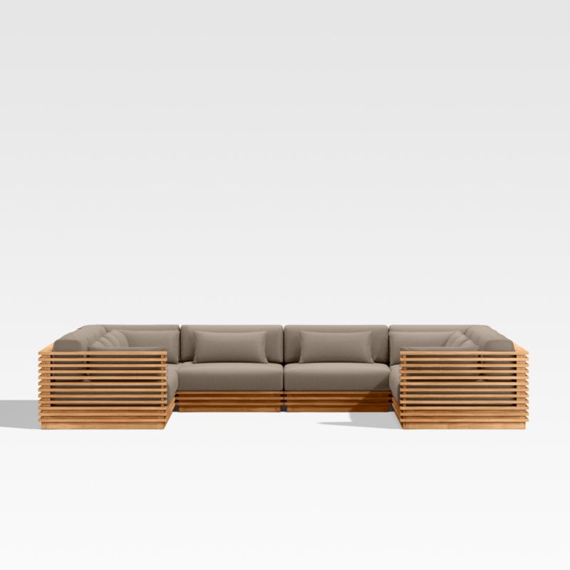 Batten Natural Teak 8-Piece U-Shaped Outdoor Sectional Sofa with Cast Shale Brown Sunbrella ® Cushions - image 7 of 8