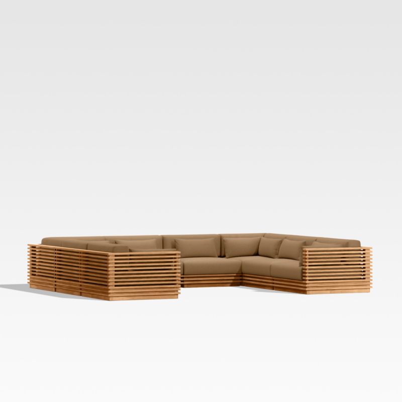 Batten Natural Teak 8-Piece U-Shaped Outdoor Sectional Sofa with Cast Teak Brown Sunbrella ® Cushions - image 0 of 8