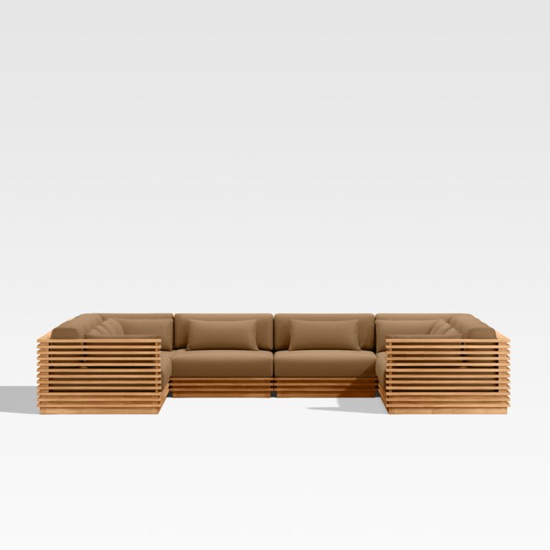 Batten Natural Teak 8-Piece U-Shaped Outdoor Sectional Sofa with Cast Teak Brown Sunbrella ® Cushions - image 7 of 8