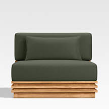 Batten Natural Teak Outdoor Armless Chair with Cast Sage Green ...