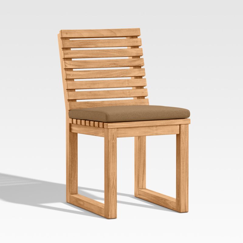 Batten Natural Teak Outdoor Dining Side Chair with Cast Teak Brown Sunbrella ® Cushions - image 7 of 9