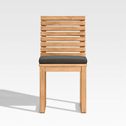 Batten Natural Teak Outdoor Dining Side Chair with Charcoal Cushions