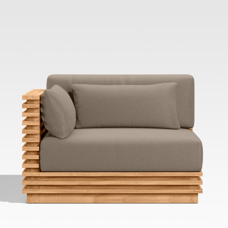 Viewing product image Batten Natural Teak Outdoor Sectional Chair with Cast Shale Brown Sunbrella ® Cushions - image 1 of 5