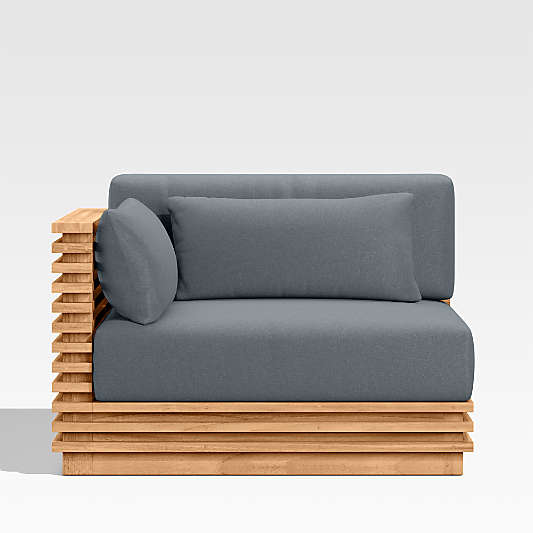 Batten Natural Teak Outdoor Sectional Chair with Canvas Haze Blue Sunbrella ® Cushions