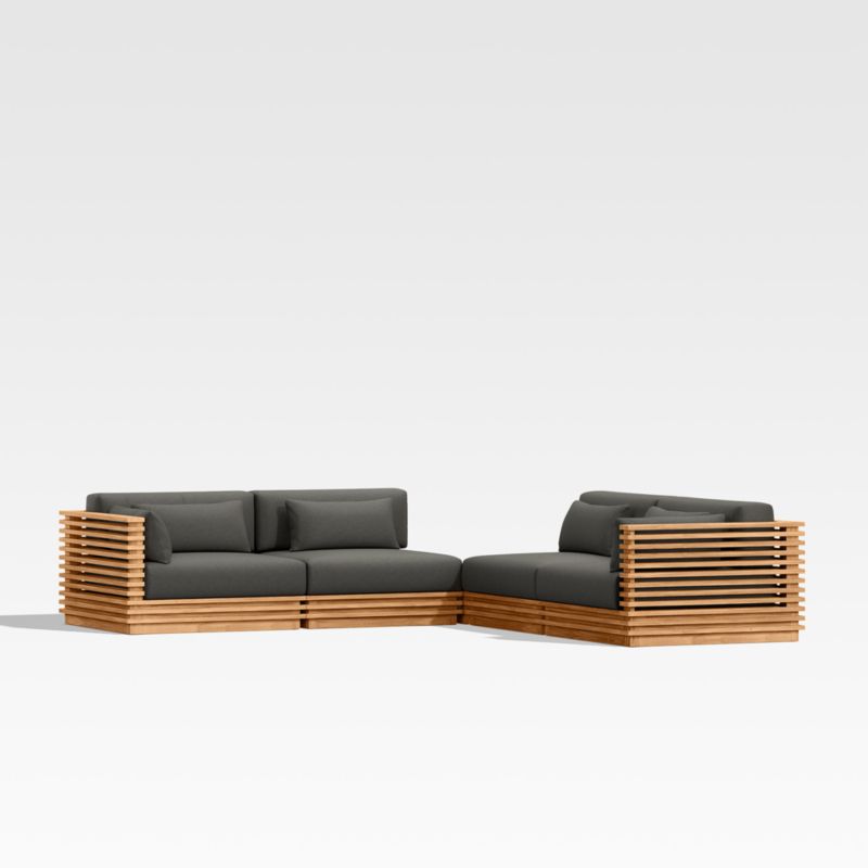 Batten 5-Piece L-Shaped Teak Outdoor Sectional Sofa with Corner Coffee Table & Charcoal Cushions - image 0 of 11