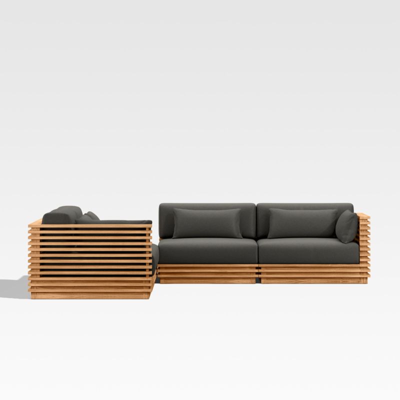 Batten 5-Piece L-Shaped Teak Outdoor Sectional Sofa with Corner Coffee Table & Charcoal Cushions - image 7 of 11