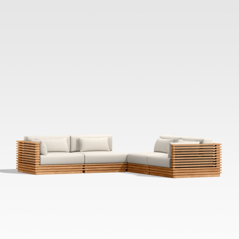 Batten 5-Piece L-Shaped Teak Outdoor Sectional Sofa with Corner Coffee Table & Oat Cushions - image 0 of 12