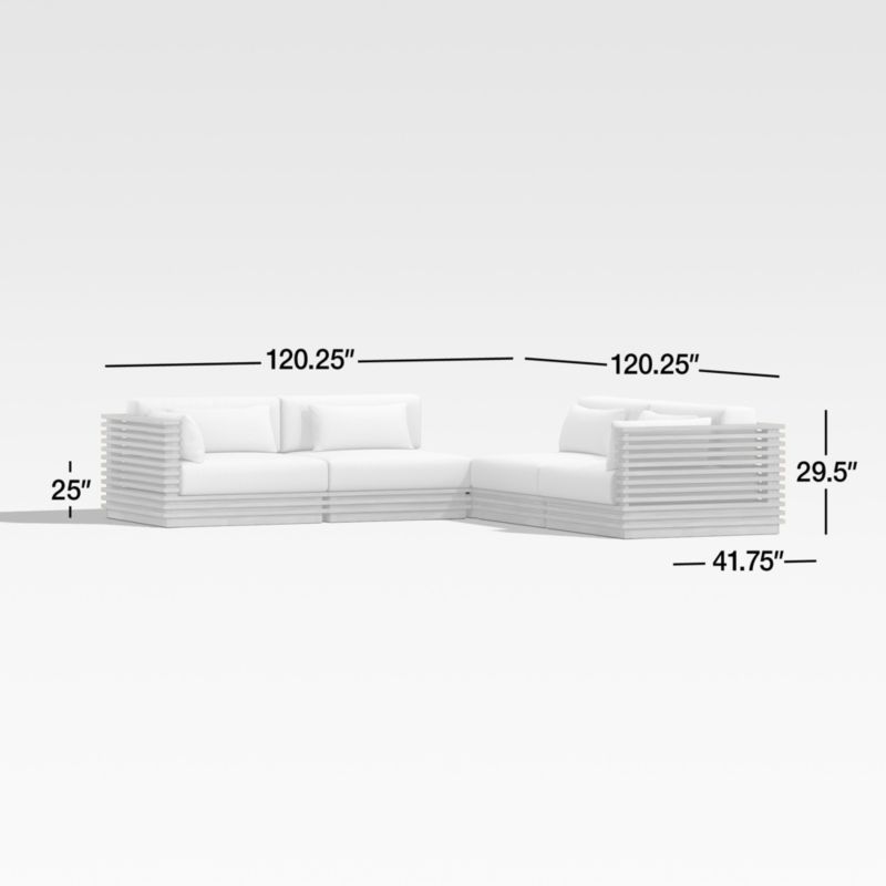 View Batten 5-Piece L-Shaped Teak Outdoor Sectional Sofa with Corner Coffee Table & Oat Cushions - image 3 of 14