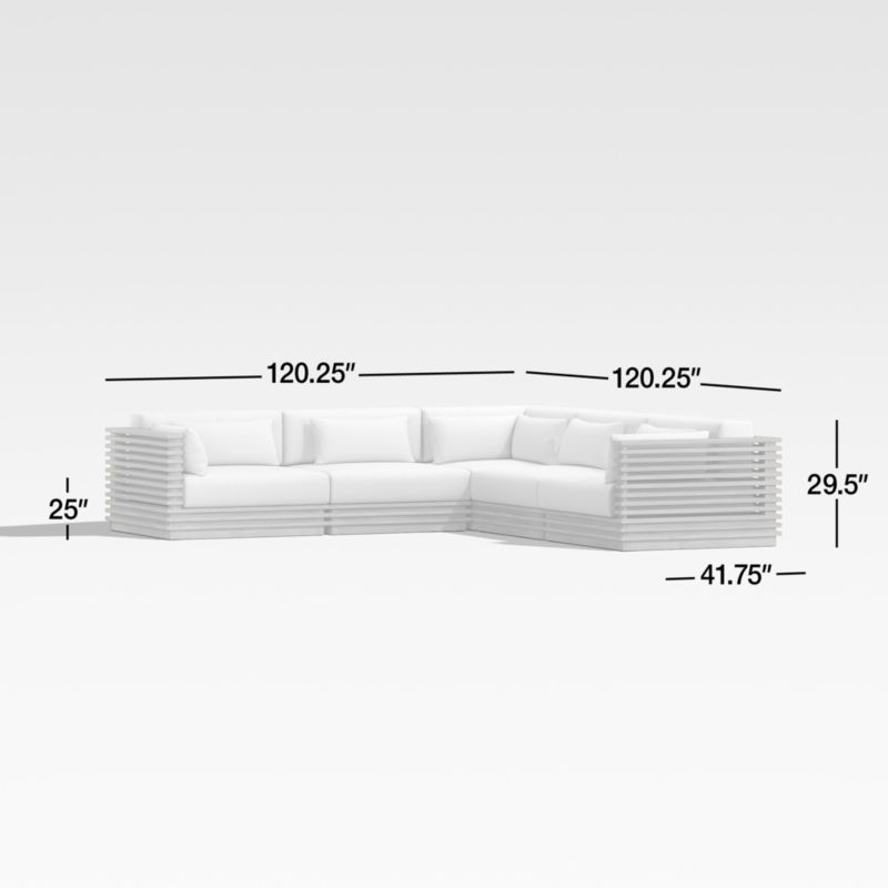 Batten -Piece L-Shaped Teak Outdoor Sectional Sofa with Oat Cushions