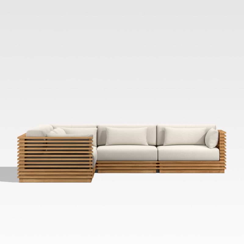 Batten -Piece L-Shaped Teak Outdoor Sectional Sofa with Oat Cushions