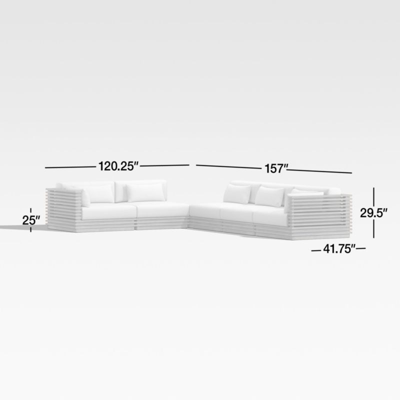 Batten -Piece L-Shaped Teak Outdoor Sectional Sofa with Corner Coffee Table & Oat Cushions