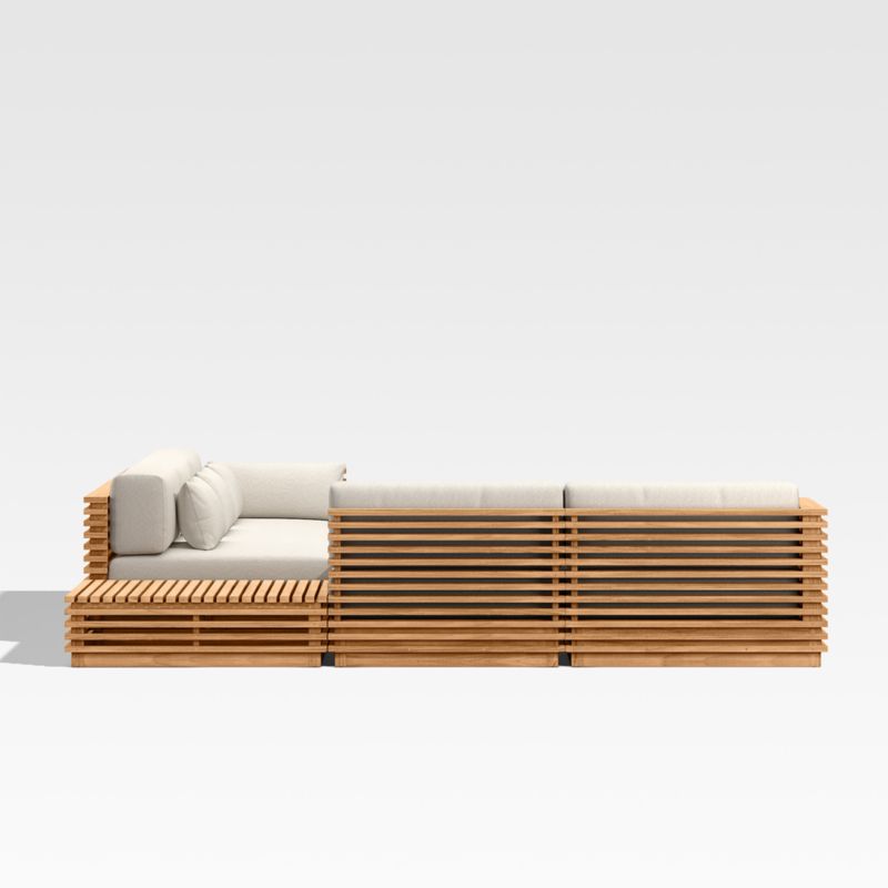 Batten -Piece L-Shaped Teak Outdoor Sectional Sofa with Corner Coffee Table & Oat Cushions