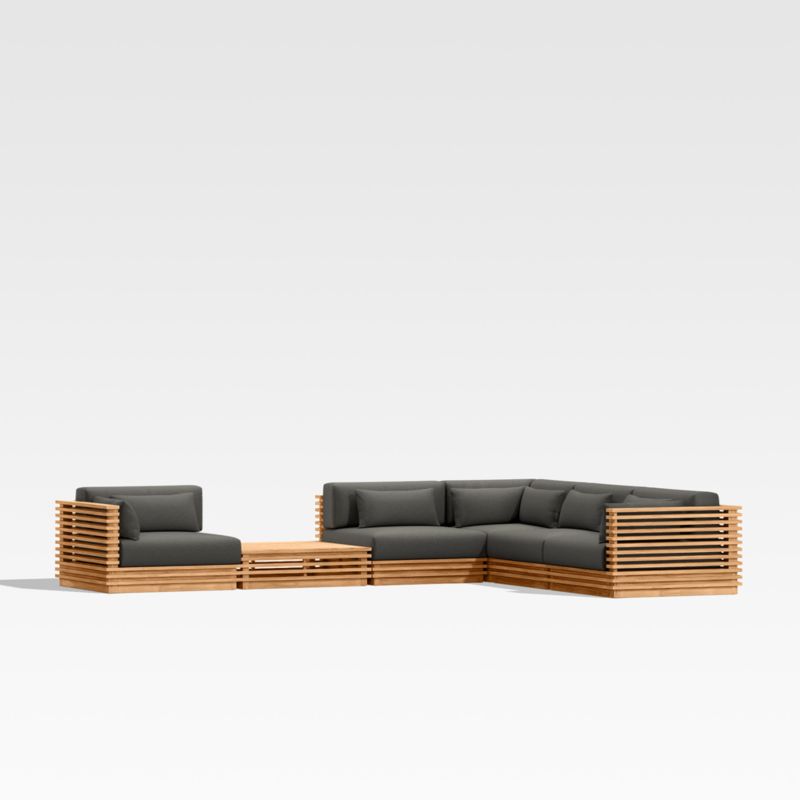 Batten 6-Piece L-Shaped Teak Outdoor Sectional Sofa with Side Coffee Table & Charcoal Cushions - image 0 of 11