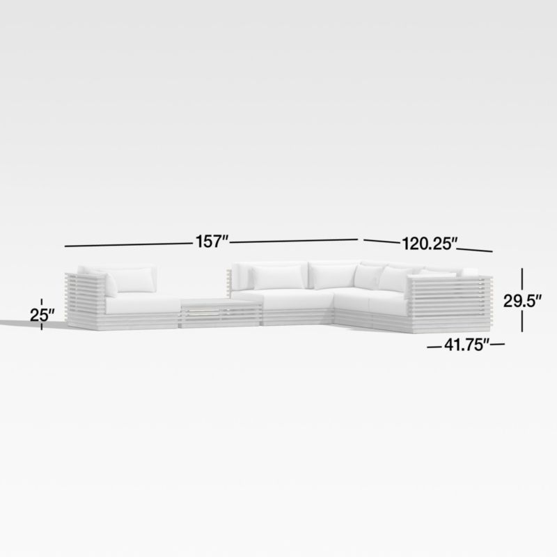 Batten 6-Piece L-Shaped Teak Outdoor Sectional Sofa with Side Coffee Table & Oat Cushions