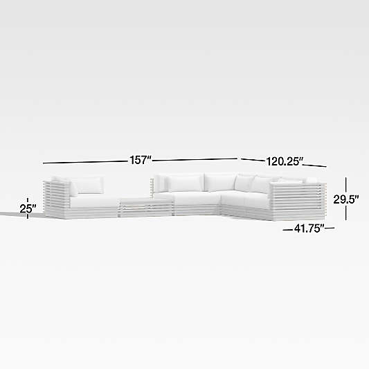 Batten 6-Piece L-Shaped Teak Outdoor Sectional Sofa with Side Coffee Table & Charcoal Cushions