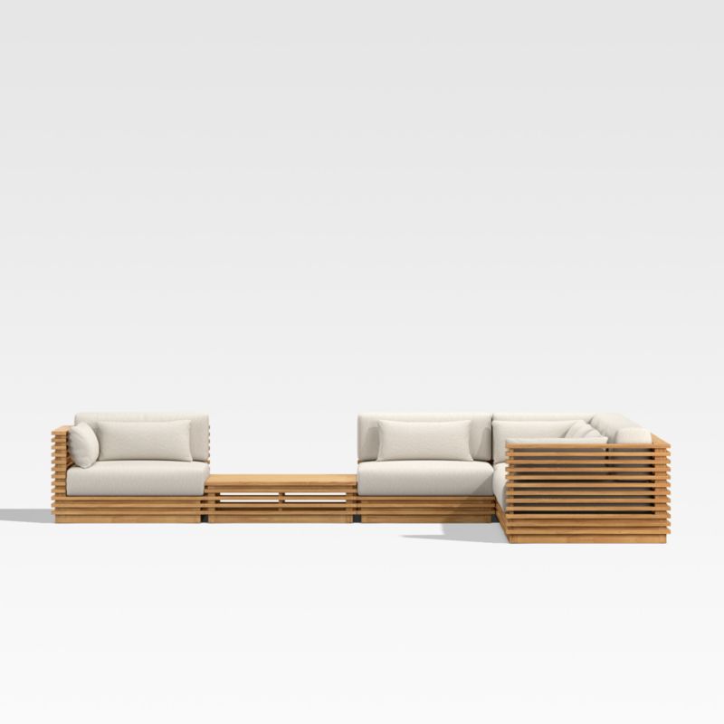 Batten 6-Piece L-Shaped Teak Outdoor Sectional Sofa with Side Coffee Table & Oat Cushions
