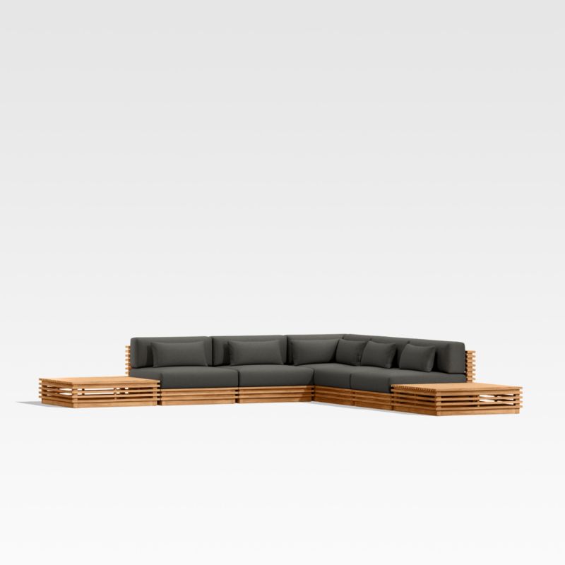 Batten 7-Piece L-Shaped Teak Outdoor Sectional Sofa with Side Coffee Tables & Charcoal Cushions - image 0 of 10