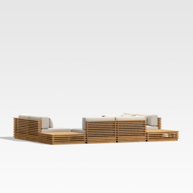 Batten 8-Piece U-Shaped Teak Outdoor Sectional Sofa with Corner Coffees Table & Oat Cushions